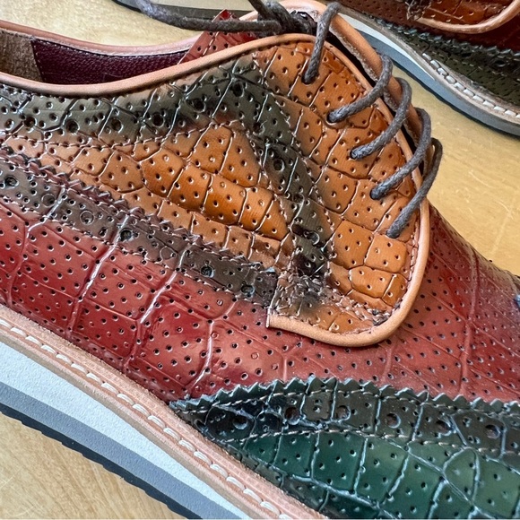 S’ BAKER LEATHER DERBY SHOES MEN 42 US 9 REPTILE WINGTIP LEATHER OFFICE MODERN - Picture 7 of 12